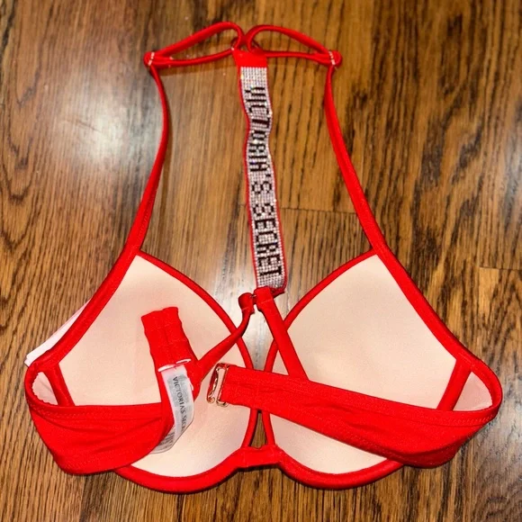 Victoria’s Secret  Red Push Up Shine Strap Bikini Top👙❤️ 32B NWT - Picture 5 of 6